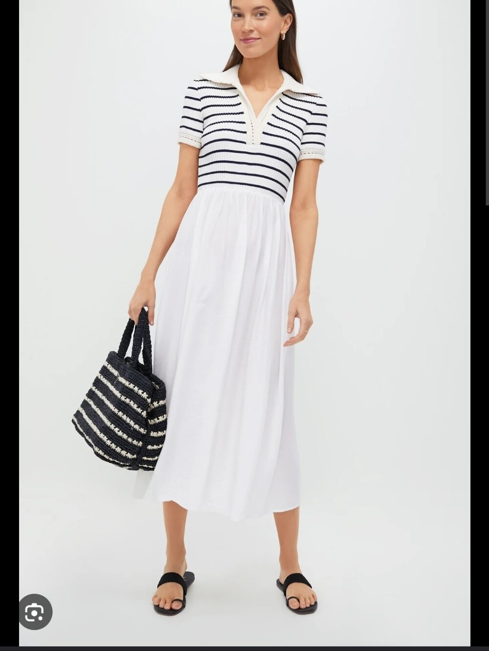 Anthropologie Moon River Ivory and Navy Striped Polo Dress NWT